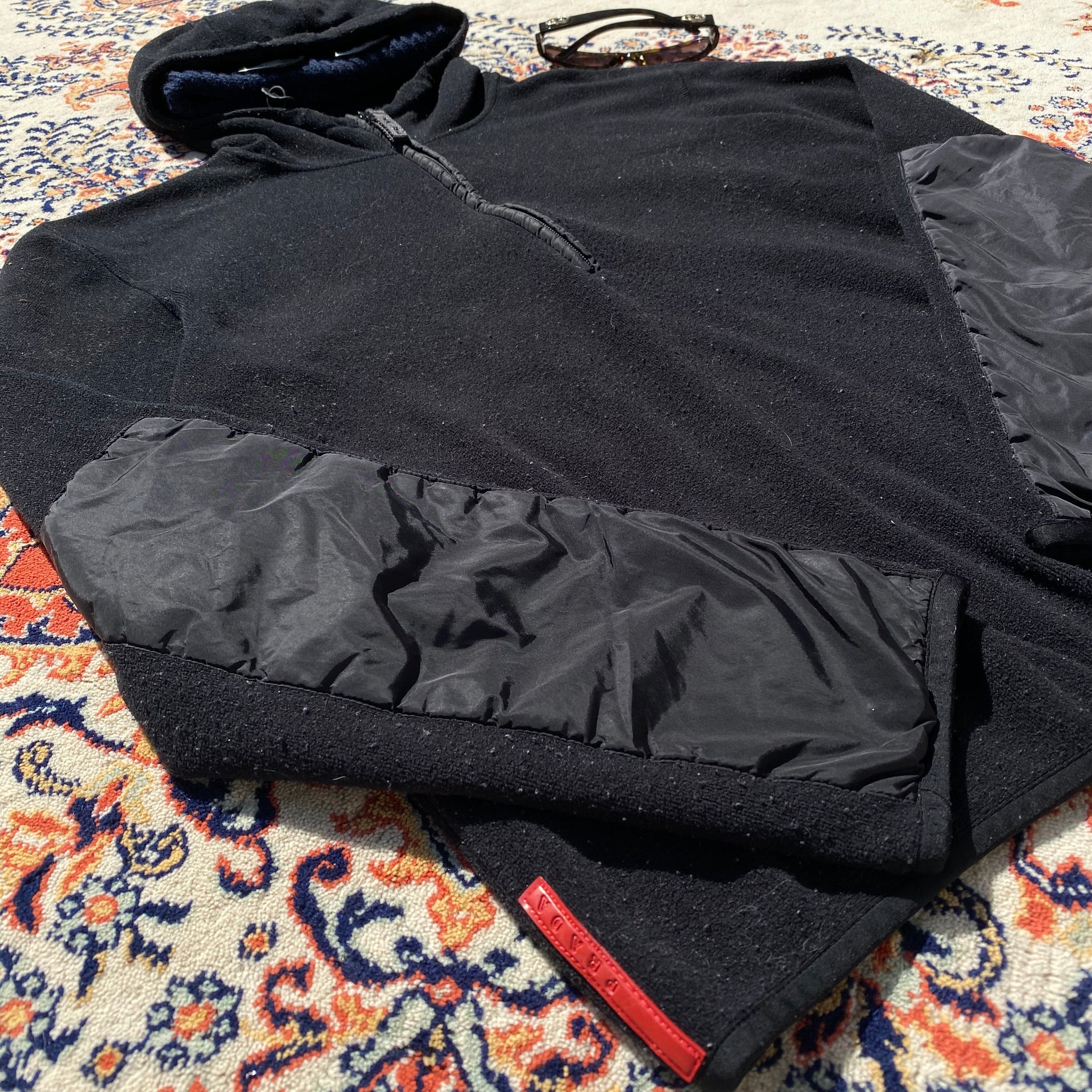 Prada Logo-Appliqué Zip-Up Hoodie - Black | Editorialist